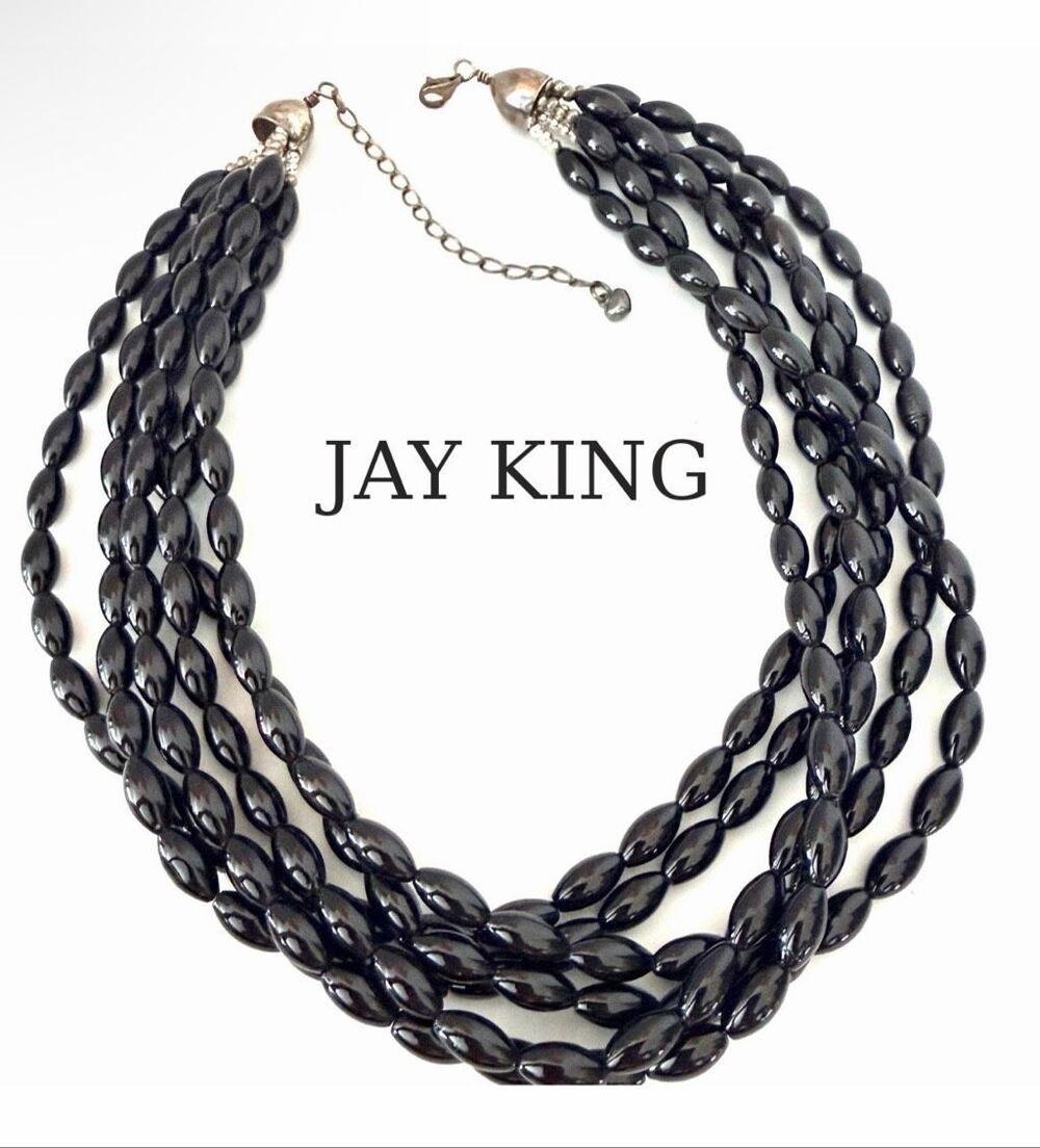 Jay King DTR Black  Multi Strand Necklace Sterling Silver Clasp